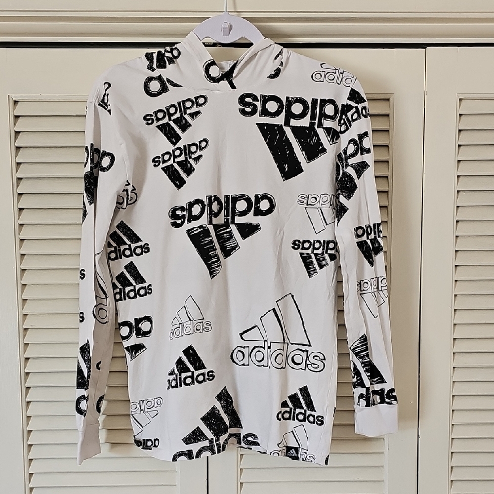 Adidas White and Black Logo Hoodie